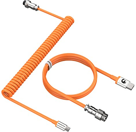 MAMBASNAKE C01 Spiral Tastaturkabel, 8000Hz Coiled USB C Kabel-Orange | für Gaming Mechanische Tastatur, HyperSpeed Typ C auf USB-A Aviator Kabel, Abnehmbarem Metall Luftfahrtstecker, für PC/Phone