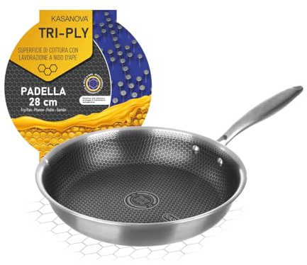 KASANOVA Padella antiaderente 28 cm Tri-ply, Rivestimento nido d'ape, Forno e tutti i piani cottura