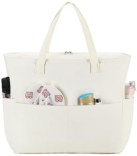LEDAOU Große Strandtasche mit reißverschluss Damen Wasserdicht Umhängetasche Tragetasche shopper sanddicht mit Reißverschluss Pool Fitness Reisetasche familie (Beige)