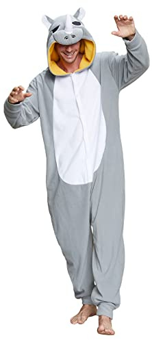 Dodheah Onesie Rhinocéros Cosplay Adulte Costumes d'halloween Pyjamas Combinaisons d'animaux Vêtements de Nuit Loungewear Gris M