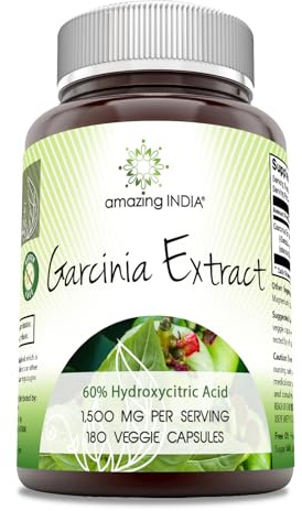 Amazing India Garcinia Extract Supplement | 1500 Mg Per Serving | 180 Veggie Capsules | Non-GMO | Gluten Free | Made in USA
