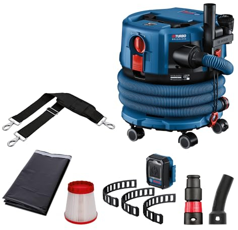 Bosch Professional 18V System Aspiratore a batteria GAS 18V-12 MC (protezione dalla polvere di classe M, filtro HEPA, incl. GCT 30-42, 3 nastri in gomma flessibili, molteplici accessori)