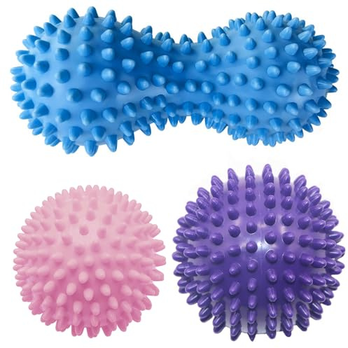 AQSQWQ Lot de 3 Balles de Massage à Picots pour Trigger Point - Relaxation et Soulagement des Douleurs Musculaires - Pour Pieds, Dos, Épaules, Bras