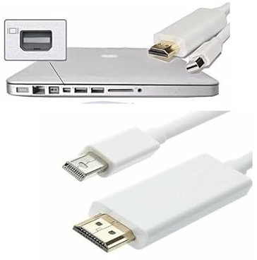 Mr.Gadget's Solutions Mini Display Port Male to HDMI TV Digital Video Cable - Compatible with MacBook, Mini, Mac Pro, Supports 4K, 1080P, HDCP, 3D - 1.8 - White