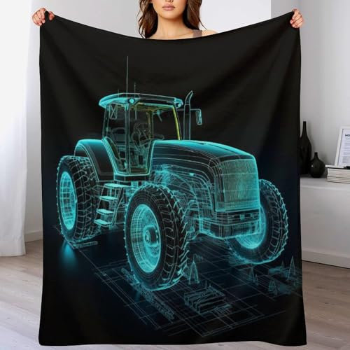 PAZZK Traktor Kuscheldecke Flauschige Decke Decke Vier Jahreszeiten Wohndecke Dicke Sofadecke Couchdecke Weiche Fleecedecke Flannel Sofaüberwurf Tagesdecke Für Bett/Sofa（140×180cm）