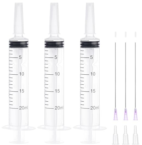 3 Packung Spritzen 20ml,spritze mit 18G 10cm Nadeln mit Stumpfer, sterile Spritzen für Labor, Garten, Tiernahrung und Industrie