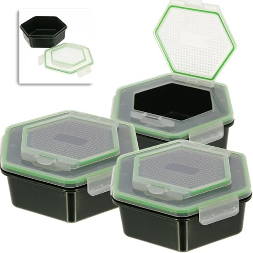 3x Maggot Box 1.5L Hexagonal Clip Locking Opening & Second Perforated Lid for Venting Carp Fishing