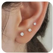 FUNEIA 3 Paar Ohrstecker Silber 925 Gold Set Ohrringe Damen Vergoldet Wasserfeste Ohrringe 925er Sterling Silber Stecker Hypoallergen Klein Zirkonia Herz Stecker Mehrere Ohrlöcher Schmuck