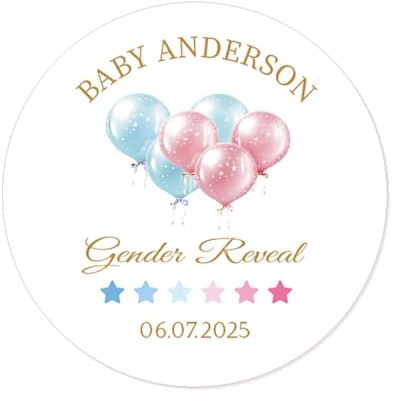 50x Personalised Gender Reveal Party Celebration Stickers Baby Shower Favour Labels 40mm Round Thank You Popcorn Bag Seals -Rd 803 (06 Balloon)