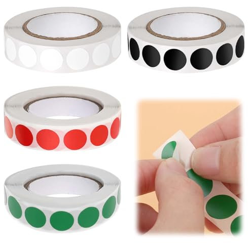 4000 Stück 1.3 cm Runde Aufkleber, Punktaufkleber, Wasserfeste Kreisförmige Aufkleber, Farbkodierungsetikett für Büro, Geschäft, Zuhause, Klassenzimmer, Markierung(Weiß, Schwarz, Rot, Grün)