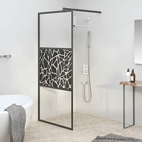 Gecheer Parete Doccia Walk in 80x195cm Vetro ESG con Design Pietre Nero,A151880