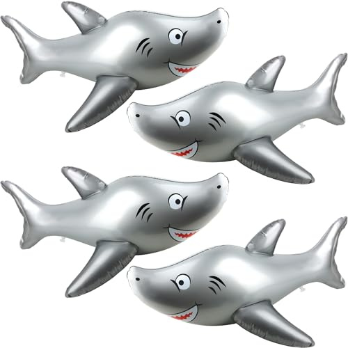 Feradny 4 Pack 40 Inch Inflatable Shark Large Blow Up Shark Animals PVC Inflatable Shark Float Pool Toy for Summer Beach Pool Sea Ocean Party Supplies
