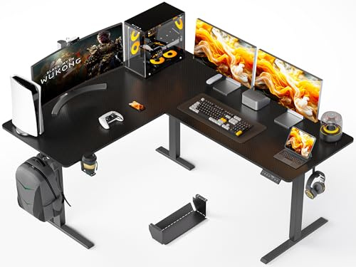 WALKINGDESK L-formad Höjdjusterbart Skrivbord, Elektriskt 160 x 140 cm Datorskrivbord med 4 Minnesfunktion, Höj- Och Sänkbart Elektriskt Hörnskrivbord, Ergonomiskt Ståbord, Svart