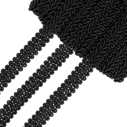 Borte Schwarz Posamentenborte Schwarz Spitzenband Schwarze Borte13m×1.2cm Spitzenband Zierband Zum Nähen Dekoband Geflochtene Geschenkband Vintage Gewebte Drehkordel Bordüre Schwarze