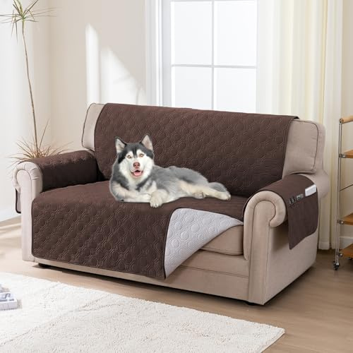 BellaHills Wasserdicht Sofabezug Übergröße 2 Sitzer (51x140cm), Waschbar Sofa Auflage Pets Dog Couch Überzug Anti-rutsch Universal Sofa Überzug, Braun