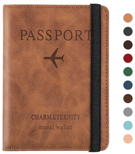 Sciphylia Protege Passeport Pochette Passeport Protège Passeport avec Blocage RFID PU Porte Passeport Anti-vol Organisateur de Voyage pour Billet d'avion Cartes de Crédit, Chameau Clair