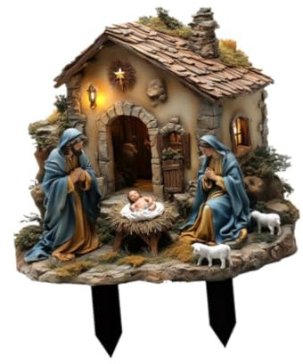 Colcolo Jesus-Geburtsstatue, Landschaftsornament, DIY-Geschenke, Basteln, Gartenstecker, Acrylfigur für Balkon, Blumentopf, Garten im Freien