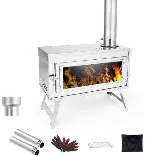 DONGXIAO Estufa de leña for Tienda de campaña, Acero Inoxidable Resistente al Calor, pequeña Estufa de leña de Mesa, Estufa de leña for Acampar con 8 Tubos de Chimenea for cocinar y Calentar
