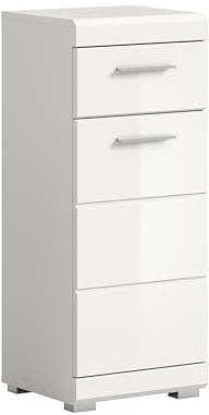 xonox.home - Standschrank Scout 37x88x31 cm in weiß und weiß Hochglanz - Midischrank Badschrank Badmöbel Schrank - stabile Konstruktion schöner Blickfang hochwertig verarbeitet robust und langlebig