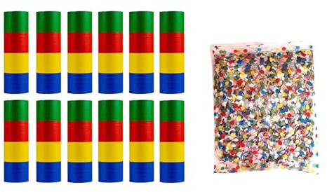 ARKRAFT Stelle filanti Carta FSC Confezione rotori da 12 Pezzi 5 Colori Diversi per Carnevale Compleanno (Set 12+1kg)