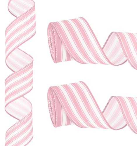 PATIKIL 12 meter x 5 cm randigt band, rosa och vitt trådbundet band linne presentförpackningsband för julhantverk födelsedag bröllop festival krans