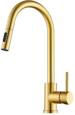 YardMonet Küchenarmaturen wasserhahn küche,ausziehbar 360° Drehbar 2 Sprühfunktionen, Edelstahl küche wasserhahn,Armatur Küche Ausziehbar Gold
