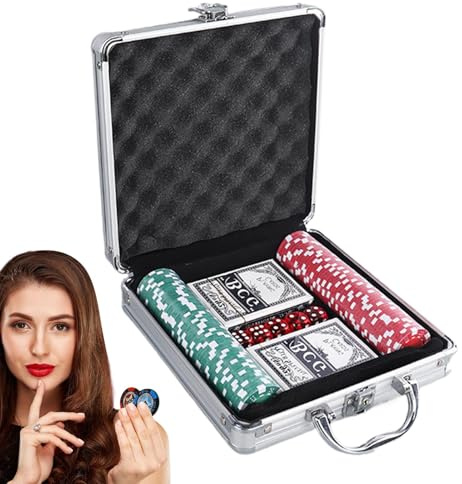Set da poker – Texas Hold'em Chips, kit da poker di alta qualità, classico chip per gioco d'azzardo, design portatile, chip di alta qualità, ideale per blackjack, giochi, feste, eventi