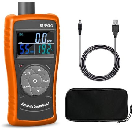 Détecteur de Gaz Naturel, Détecteur d'air 5800G Moniteur de niveau de gaz NH3 avec alerte, compteur de particules 0-100 ppm avec batterie de recharge USB for les fermes industrielles pour Camping Car,