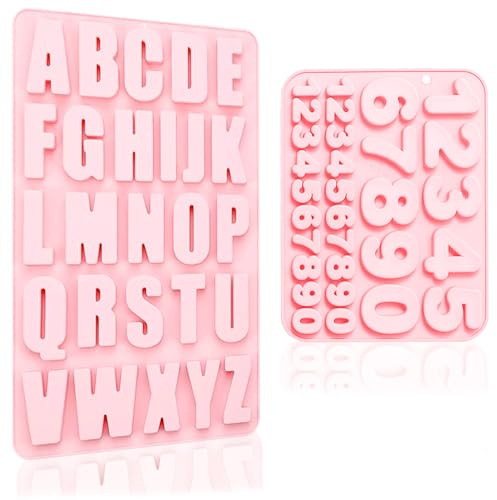 2 Stück Silikonform Buchstaben und Silikonform Zahlen, A-Z & 0-9 Alphabet Silikonformen Gießformen, 3D Number Mould, Letters Baking Mould, für Pralinen,Süßigkeiten,Gelee,Eiswürfel