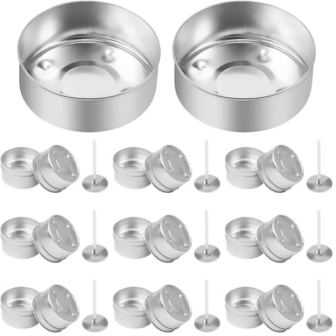66 Pcs Tealight Wick Holders - Candle Wick Sustainers, Aluminium Candle Bases, Tea Light Making Supplies, Round Aluminium Wax Melt Tins Jars, Reusable Round Empty Container for Candle DIY Accessories