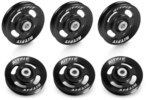 RitFit Aluminum Pulley Wheel for Gym Equipment, 2PCS/ 6PCS Set Power Rack Pulley Attachment, 90mm Aluminum Alloy Bearing Gym Pulley Wheel for Home Gym (Black 6 pcs)