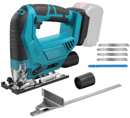 Cordless Jigsaw Compatible with Makita 18V Battery (No Battery), Electric Jig Saw with 45° Bevel, 6 Speeds, 4 Orbital, Dust Hose, Guide Ruler and 5pcs Blades for Wood Metal Cutting