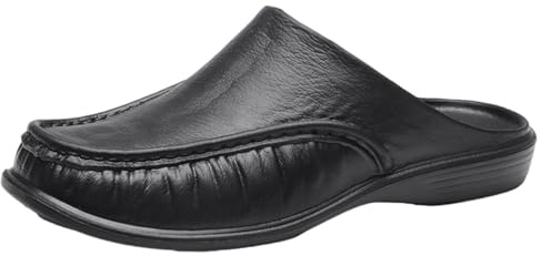 Träskor herr lädertofflor herr 44 stängda slip-on sandaler ortopediska pantoletter slitstarka slip-on skor mjuka fotbädd halvskor lediga tofflor platå barfotaskor, svart, 44 EU