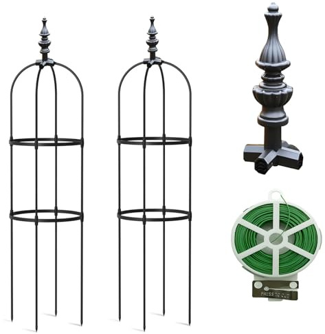 Set 2 Obelisco para Rosales, Obelisco Flores, Soporte Plantas Trepadoras, de Metal, Torre para Rosales Vertical, 25cm*90cm/9.8*37.4 , 25cm*120cm/9.8*47.2 , 30cm*180cm/11.8*70.8(Black,20*90cm/7.8