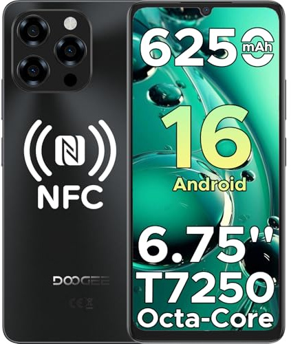 DOOGEE Note 58 Pro Android 16 Smartphone Ohne Vertrag 32GB+256GB Octa Core 6250mAh Akku Handy Ohne Vertrag 6.75 HD+ 90Hz Handy Günstig 16MP+8MP Simlockfreie Handys Dual SIM 4G/ GPS/NFC/Fingerabdruck