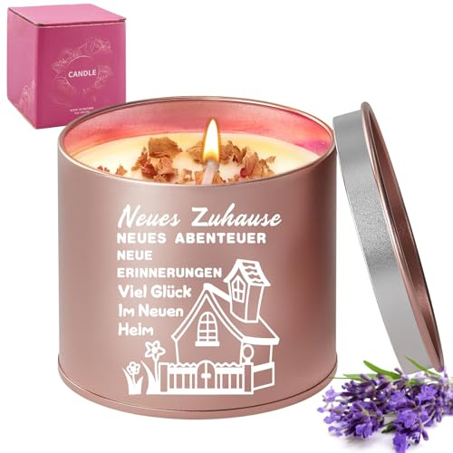 Einzugsgeschenk Wohnung, Duftkerze im Glas, Geschenk zum Einzug, Kerze mit Spruch Neues Zuhause, Einweihungsgeschenk Haus für Frauen Männer, Richtfest Geschenk für Freundin, Kollegin, Familie