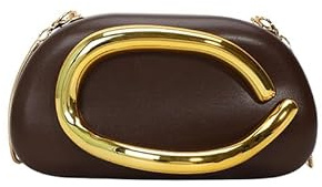 Elegant aftonkoppling av PU-läder damer clutch metalldekorationer brudväska elegant handväska clutch för flickor axelväskor liten väska för bröllop födelsedagsfest, Kaffefärg