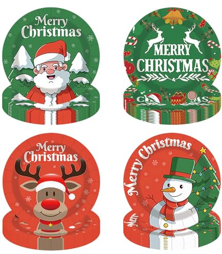 Harsever Weihnachten Pappteller Satz, 60/100 Stück Weihnachts 9 Zoll Runde Pappteller Plätzchenteller Pappe,Weihnachtsbaum Weihnachtsmann für Weihnachten Dekorationen (Stil A)