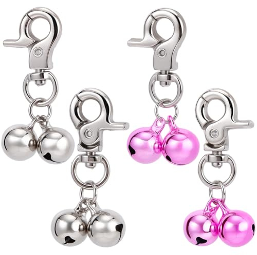 BEAMARKER Clochette pour Collier de Chien Anneau en Laiton Pendentif pour Chien et Chat avec Mousqueton Robuste Argenté et Rose pour L'Entraînement et Le Suivi. Idéale pour Noël.