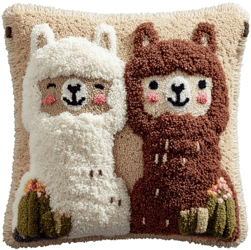 Taxpy Knüpfkissen Set mit Vordruck,Alpaka,Einfaches Knüpfset für Anfänger,Erwachsene & Kinder 43x43cm,Komplettes Set für Kissen oder Teppich,Kreatives DIY Bastelgeschenk