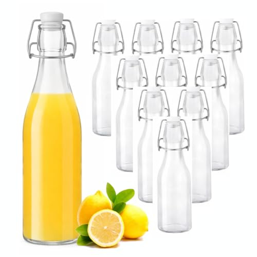 Generico Set 12 Bottiglie in Vetro con Chiusura Ermetica 500 ml – Bottiglie con Tappo a Leva Swing Top – Ideali per Succo, Liquori, Olio, Kombucha – Lavabili in Lavastoviglie (500, Millilitri)