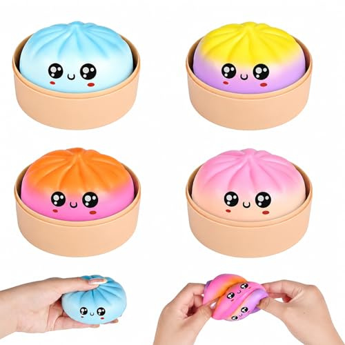 4 Stück Dumpling Squishy Fidget Toys, Squishy Dumpling Mystery mit Emojis, Dumplings Stressball Kinder Erwachsene, Anti Stress Spielzeug, Stressbälle Fidget Toys Erwachsene Kinder, Adhs Spielzeug