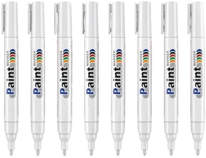 Hugcows 8PCS Marqueurs Permanents Blancs Résistants à l'Eau, Marqueur Blanc Indelebile à Séchage Rapide, Feutre Acrylique Blanc et Marker Permanent pour Métal, Bois, Pneus, Pierre et Plastique