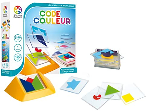 SmartGames - Code Couleur - Jeu de Réflexion - Reproduisez l'image Couche par Couche - Livret de 100 Défis - 9 Couleurs - 1 Joueur - A partir de 5 Ans - Version Française