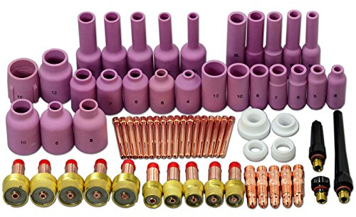 RIVERWELD TIG Jumbo Lente per gas Corpo pinza Ugello in allumina Tazze in ceramica Kit di dimensioni assortite Adatto QQ300 PTA DB SR WP 17 18 26 Torcia per saldatura TIG 67 pezzi