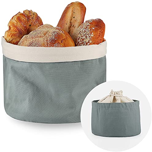 ecooe Cestino Portapane per il Pane Richiudibile con Cordoncino Borsa per Pane 100% Cotone Sacchetto del Pane anti collasso 25 x 25 x 17cm