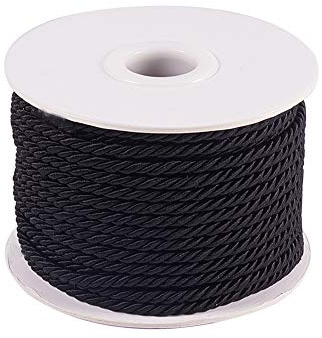 PH PandaHall 65ft 3mm Braided Nylon Cord Black Rope Twisted Cord Braid Trim Haberdashery Cords for Curtain Tieback Gift Bags Rope Handles Handbags Handles and DIY Craft Making