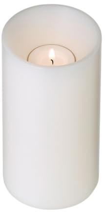 EDZARD Teelichthalter Dauerkerze Cornelius Deep, tiefliegende Flamme/Aussparung, weiß, Höhe 15 cm, Durchmesser 8 cm, beidseitig verwendbar für Normale Teelichter und höhere mit Kunststoffhülle