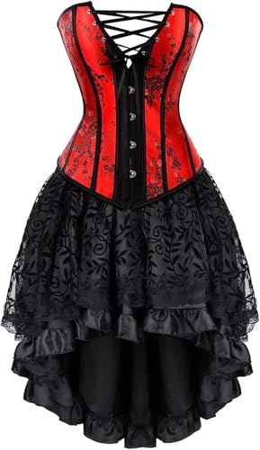 Korsett Kleid Asymmetrie Steampunk Corsagenkleid Bustier Corsage zum schnüren Rock Halloween Burlesque Damen Gothic