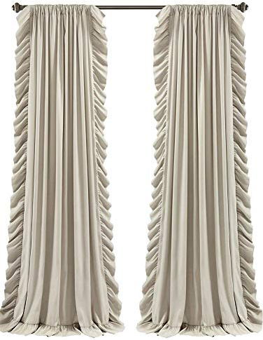 Lush Decor Reyna Ruffle Window Curtain Panel Set, Pair, 54 W x 95 L, Wheat - Flowy Curtain Set - Romantic Ruffle Curtains for Bedroom, Living room, or Dining Room - Farmhouse & Cottage Home Decor
